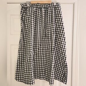 J. Crew navyand White Gingham Midi Skirt
